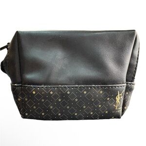 YSL Beauté Black Cosmetic Bag Gold Star Print Makeup Pouch NWOT